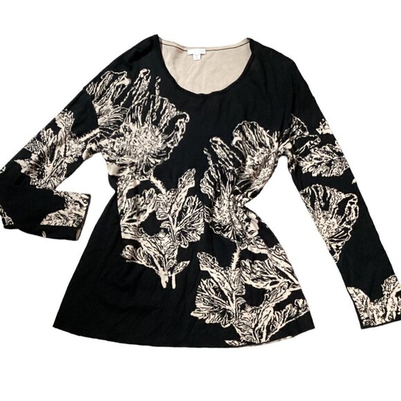 J Jill Black & Tan Graphic Floral Cotton Oversize Tunic Sweater Missy M #73i - Picture 5 of 9